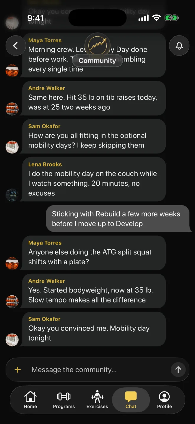 Members of the community chat talking through their training